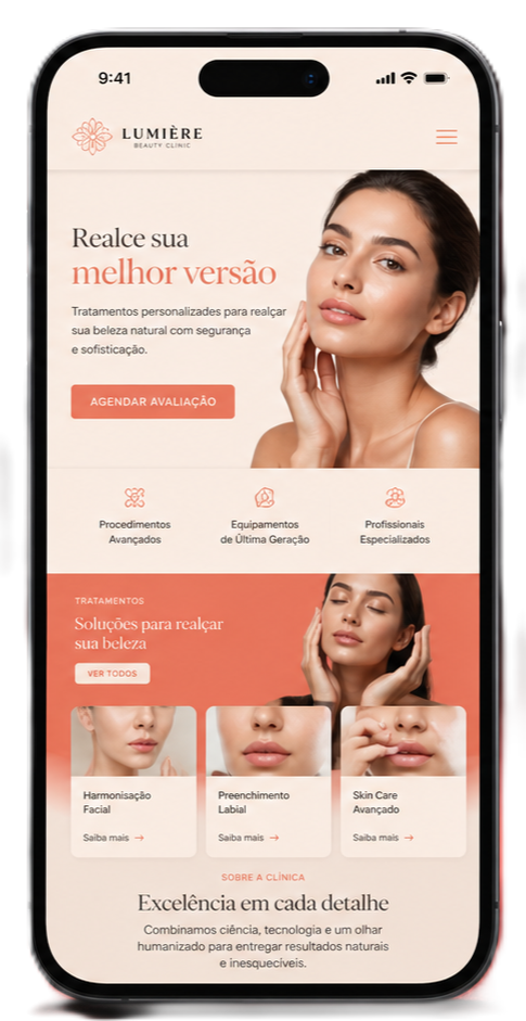 Landing page para clínica estética em mockup de celular
